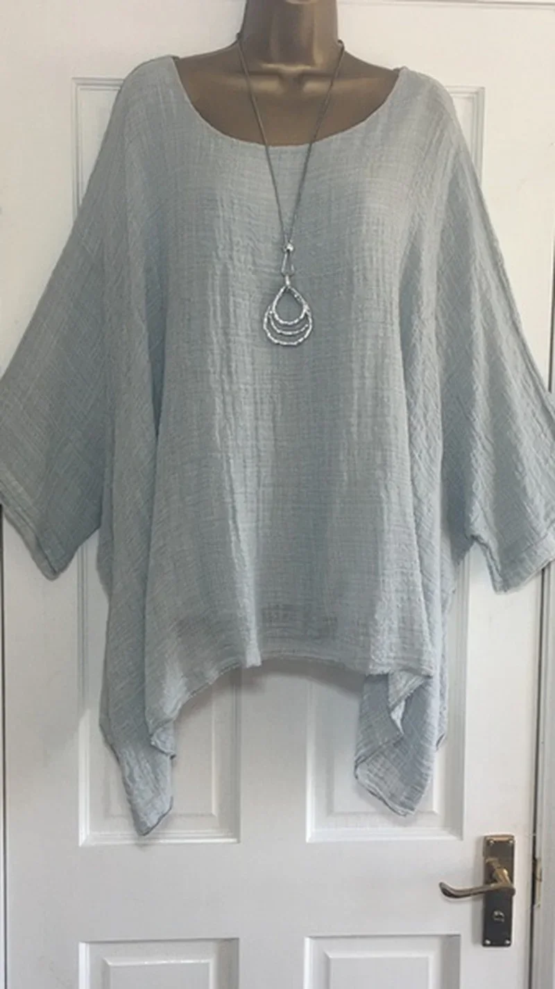 Summer Fashion Women Clothing Batwing Sleeve Solid Color T-shirt Casual Loose O-Neck Sexy Clothes Elegance Blouse Top for Female - Image 6
